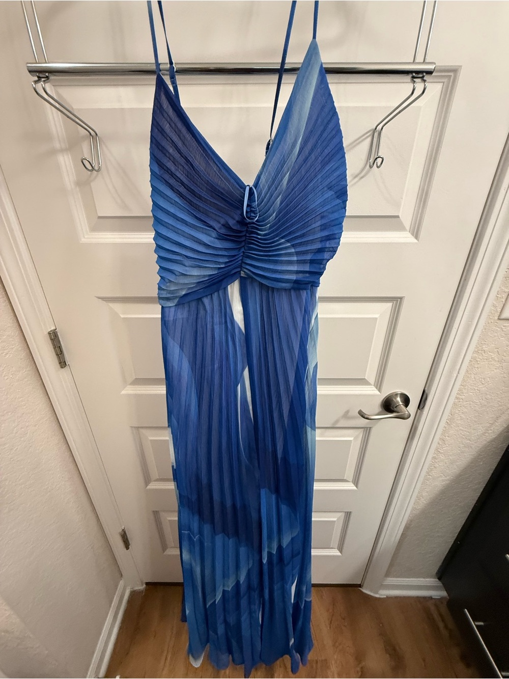 Express Blue Ombre Pleated Maxi Dress with Spaghetti Straps